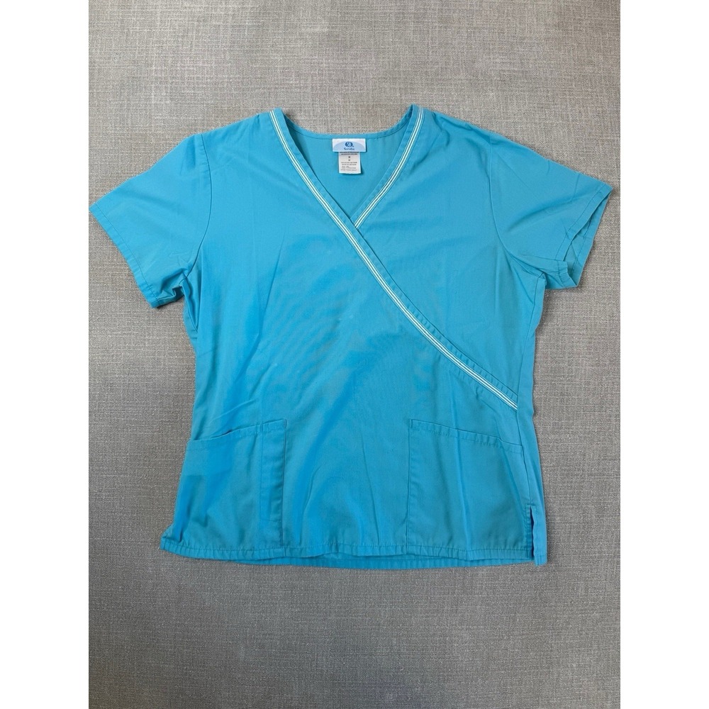 SB Scrubs Blue Mock Neck Scrub Top Medical Uniform Medium